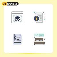 User Interface Pack of 4 Basic Flat Icons of education file online info school Editable Vector Design Elements