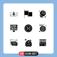 Group of 9 Modern Solid Glyphs Set for button roller breakfast paint roller computer Editable Vector Design Elements