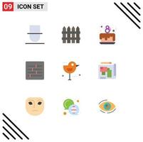 símbolos de iconos universales grupo de 9 colores planos modernos de opciones de fiesta de pastel de otoño gorrión control elementos de diseño vectorial editables vector