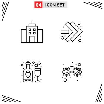 Stock Vector Icon Pack of 4 Line Signs and Symbols for building party interface right fancy glasses Editable Vector Design Elements