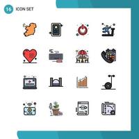 Set of 16 Modern UI Icons Symbols Signs for heart celebration on treadmill gym Editable Creative Vector Design Elements