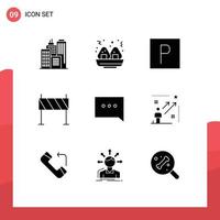 9 Universal Solid Glyphs Set for Web and Mobile Applications top comment barrier chat road Editable Vector Design Elements