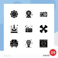 Mobile Interface Solid Glyph Set of 9 Pictograms of present gift india technology business Editable Vector Design Elements