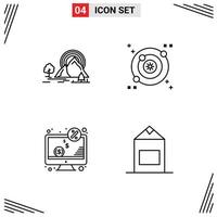 4 Universal Line Signs Symbols of mountain dollar nature orbit monitor Editable Vector Design Elements