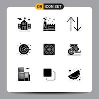 9 User Interface Solid Glyph Pack of modern Signs and Symbols of old chariot upside fan computer Editable Vector Design Elements