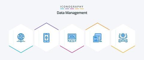 Data Management 25 Blue icon pack including list. data. security. checklist. social market vector