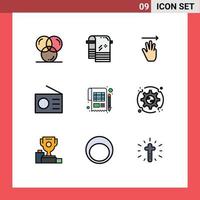 Group of 9 Filledline Flat Colors Signs and Symbols for accounting radio wiping gadgets right Editable Vector Design Elements