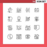 16 Universal Outlines Set for Web and Mobile Applications plan calendar santa people human Editable Vector Design Elements