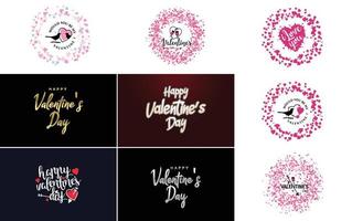 Happy Valentine's Day typography design with heart shape wreaths and a gradient color scheme vector