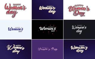 Abstract Happy Women's Day logo with hearts vector design in purple, red, and black colors