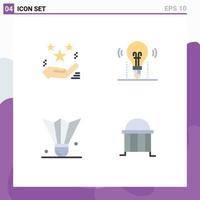 Mobile Interface Flat Icon Set of 4 Pictograms of hand science present bulb badminton birdie Editable Vector Design Elements