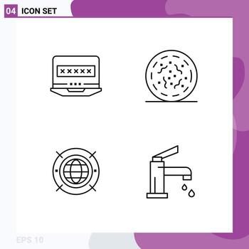 Set of 4 Modern UI Icons Symbols Signs for laptop web security spooky computing Editable Vector Design Elements