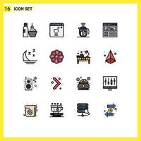 Set of 16 Modern UI Icons Symbols Signs for night forecast tea foggy site Editable Creative Vector Design Elements