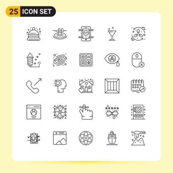 grupo de 25 líneas de signos y símbolos para la codificación del ciclo de la hoja elementos de diseño vectorial editables de bebidas biológicas vector