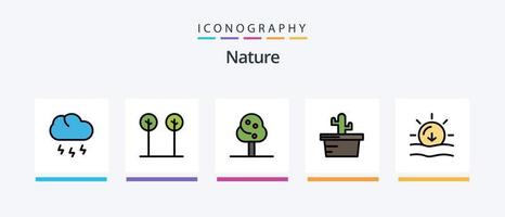 paquete de 5 íconos llenos de línea natural que incluye la naturaleza. árbol. meteorología. abeto. bosque. diseño de iconos creativos vector