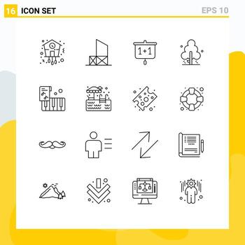Pack of 16 Modern Outlines Signs and Symbols for Web Print Media such as tree pine rescue nature presentation Editable Vector Design Elements