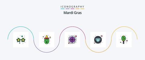 la línea de mardi gras llenó el paquete de iconos flat 5 que incluye música. instrumento. flor. joyas. carnaval vector