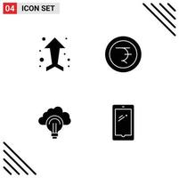 Pack of 4 Modern Solid Glyphs Signs and Symbols for Web Print Media such as arrow bulb direction rupee success Editable Vector Design Elements