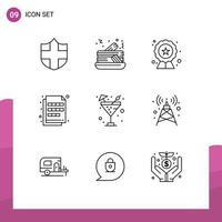 Set of 9 Vector Outlines on Grid for sparkling water drink badge swatch file Editable Vector Design Elements