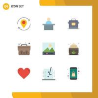 Pictogram Set of 9 Simple Flat Colors of photos gallery cooker student bag bag Editable Vector Design Elements