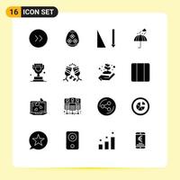 Set of 16 Commercial Solid Glyphs pack for trophy award sort weather rain Editable Vector Design Elements