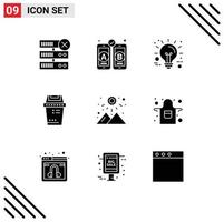 Stock Vector Icon Pack of 9 Line Signs and Symbols for mountain sunset innovation sunrise junk Editable Vector Design Elements