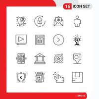 Universal Icon Symbols Group of 16 Modern Outlines of protected browser information security mail project video Editable Vector Design Elements