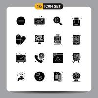 Set of 16 Commercial Solid Glyphs pack for design table zoom pill shop Editable Vector Design Elements