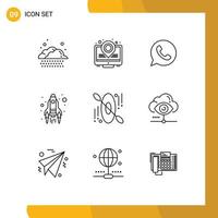 User Interface Pack of 9 Basic Outlines of eye hotel telephone canoe up Editable Vector Design Elements