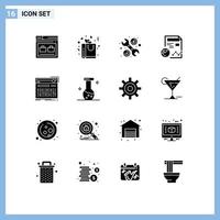 Modern Set of 16 Solid Glyphs Pictograph of control analytics romance profile report Editable Vector Design Elements