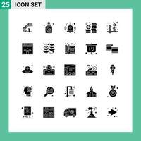 25 User Interface Solid Glyph Pack of modern Signs and Symbols of home investment jar coins bell Editable Vector Design Elements