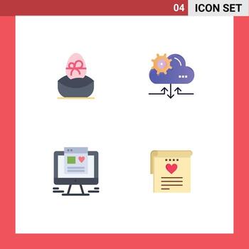 paquete de línea de vector editable de 4 iconos planos simples de configuración de huevo de computadora de regalo diseño web elementos de diseño de vector editable
