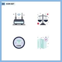 Mobile Interface Flat Icon Set of 4 Pictograms of internet coding wifi justice development Editable Vector Design Elements