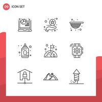Pictogram Set of 9 Simple Outlines of watch world agriculture globe feeder Editable Vector Design Elements