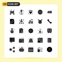 Group of 25 Solid Glyphs Signs and Symbols for date calendar arrow world globe Editable Vector Design Elements