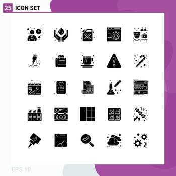 Pictogram Set of 25 Simple Solid Glyphs of medication development renewable develop browser Editable Vector Design Elements