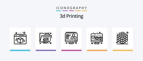 Paquete de iconos de línea de impresión 3d 5 que incluye monitor. 3d. 3d. impresión. altura. diseño de iconos creativos vector