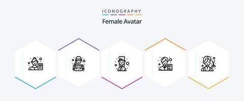 Female Avatar 25 Line icon pack including female. asian. worker. analyst. female cook vector