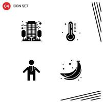 Group of 4 Modern Solid Glyphs Set for building banana hot rain fruit Editable Vector Design Elements