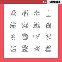 16 Universal Outline Signs Symbols of candy hardware community gadget computers Editable Vector Design Elements