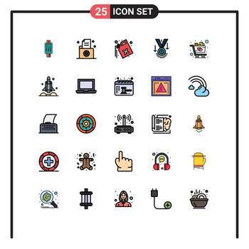 Mobile Interface Filled line Flat Color Set of 25 Pictograms of medal waste file pollution can Editable Vector Design Elements