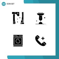 Modern Set of 4 Solid Glyphs and symbols such as ax machine tools eat clean Editable Vector Design Elements