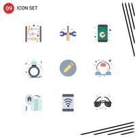 Mobile Interface Flat Color Set of 9 Pictograms of text basic check gift present Editable Vector Design Elements