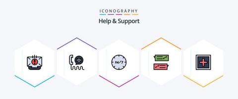 ayuda y soporte Paquete de iconos de 25 líneas completas que incluye información. ayudar. ayudar. apoyo. ayudar vector