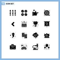 Set of 16 Commercial Solid Glyphs pack for back multimedia bubble video movie Editable Vector Design Elements