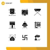 Set of 9 Vector Solid Glyphs on Grid for space ship paintbrush chair development coding Editable Vector Design Elements