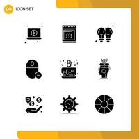 Modern Set of 9 Solid Glyphs Pictograph of cake party mouse idea hardware devices Editable Vector Design Elements