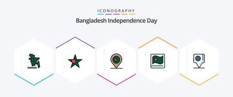 día de la independencia de bangladesh 25 paquete de iconos de línea completa que incluye. bandera. Bangladés. chat. bengalí vector