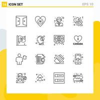 Modern Set of 16 Outlines Pictograph of flag fast food heart ice cream logistic Editable Vector Design Elements