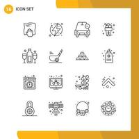 16 User Interface Outline Pack of modern Signs and Symbols of sweet ice cream energy vehicles less Editable Vector Design Elements